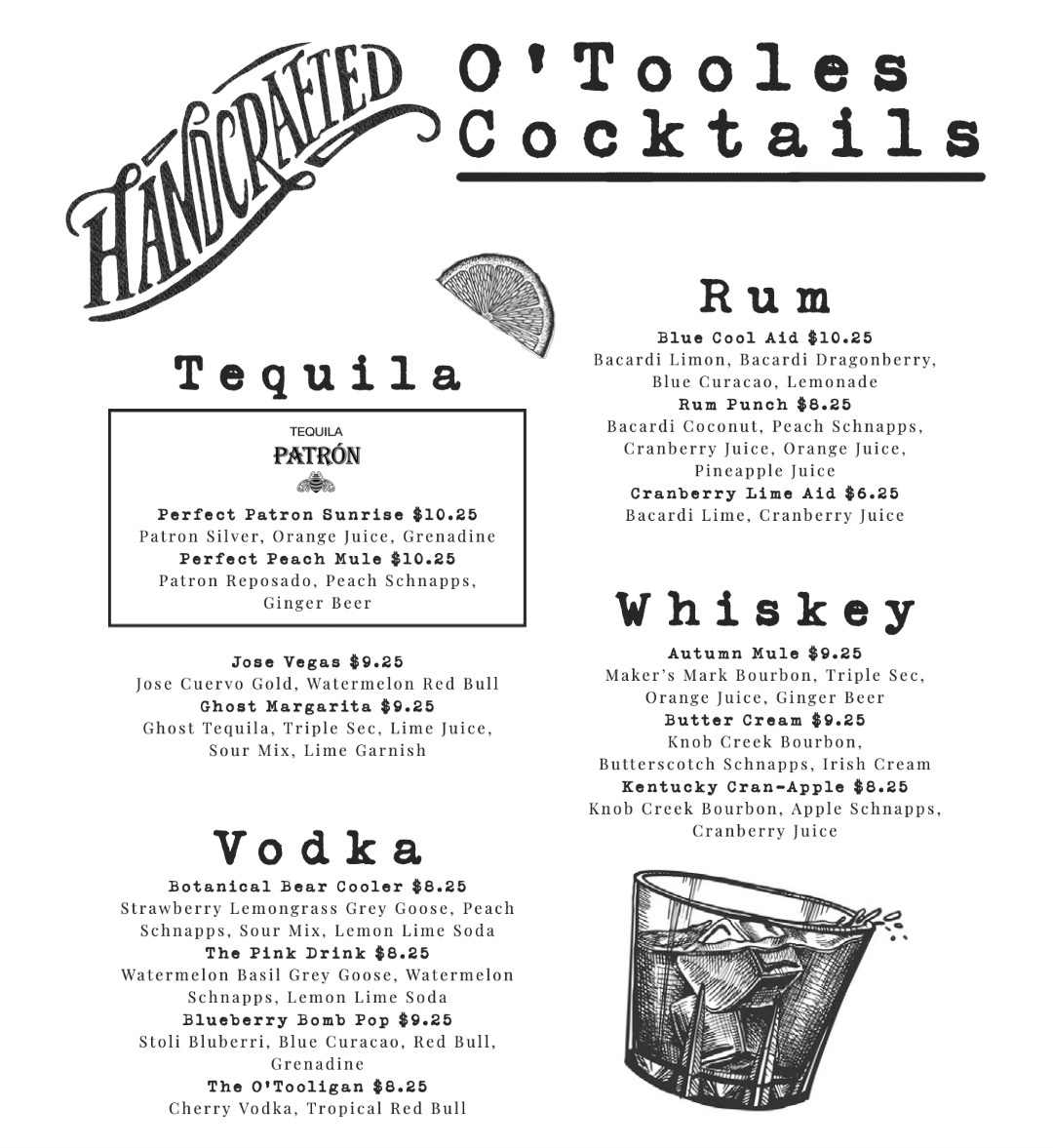 O'Tooles Cocktail List